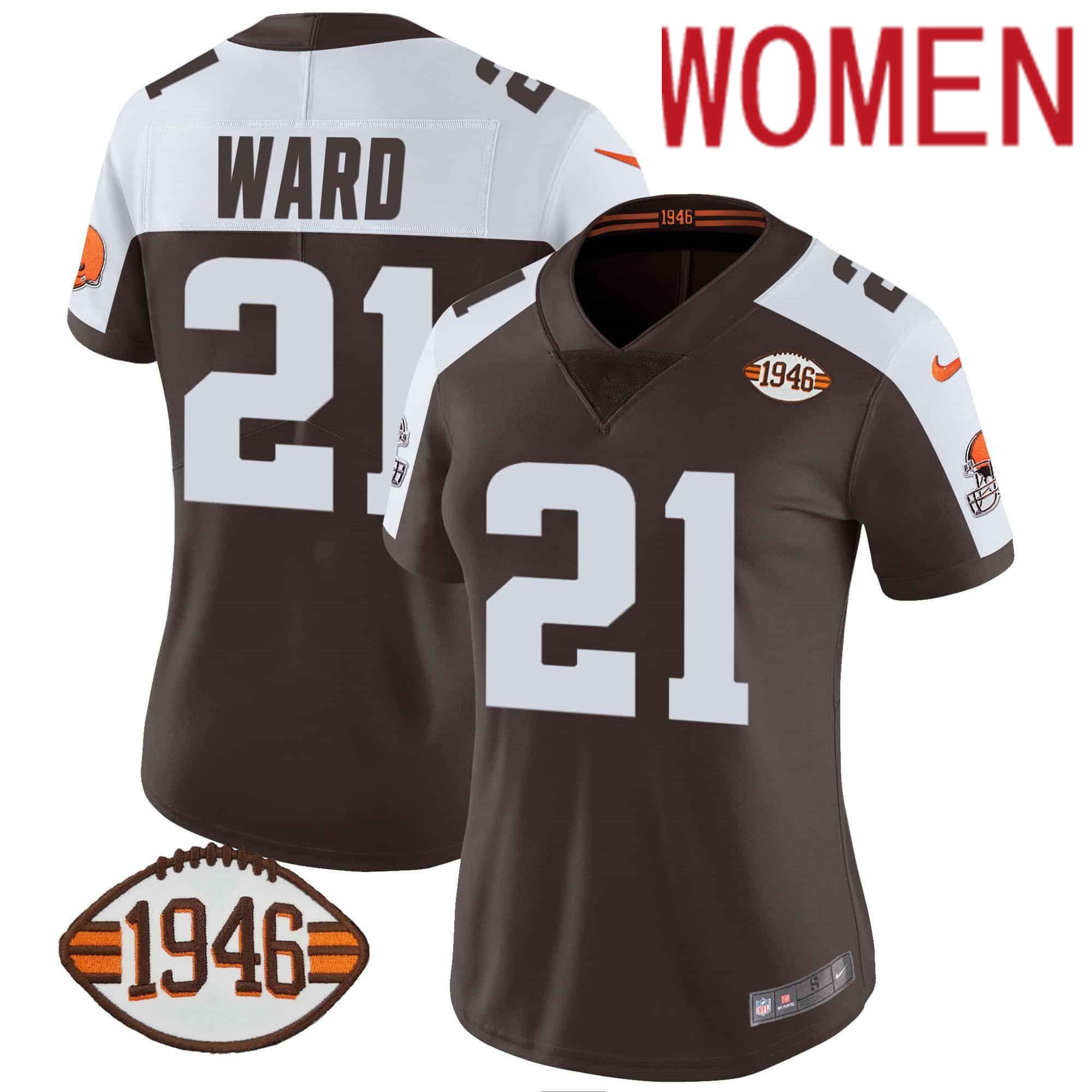Women Cleveland Browns #21 Ward Brown 1946 75th Anniversary Patch 2024 Nike NFL Jersey->women nfl jersey->Women Jersey